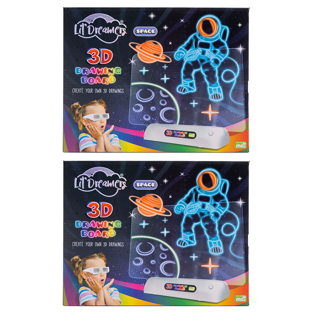 Lil Dreamers Illuminate 3D Drawing Board Set Fluoro Drawing Kit Space 6y+ (2 Pack)
