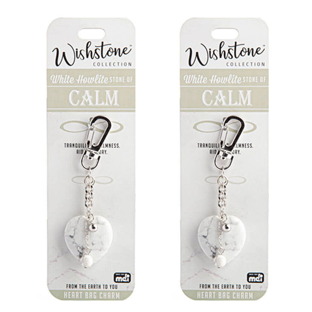 Wishstone White Howlite Heart Bag Charm Keychain Women's Accessories (2 Pack)
