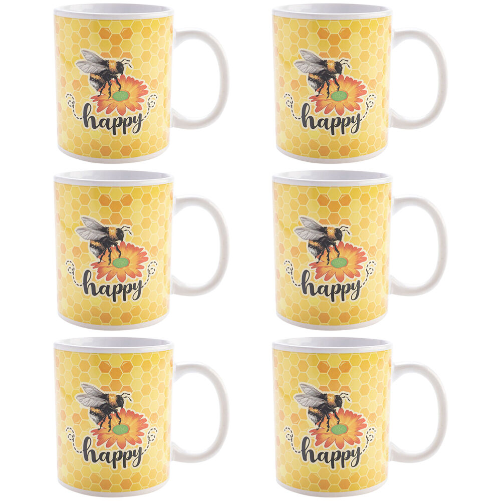 Joybee Ceramic Coffee Mug Drinkware 115x95mm - Bee Happy (6 Pack)