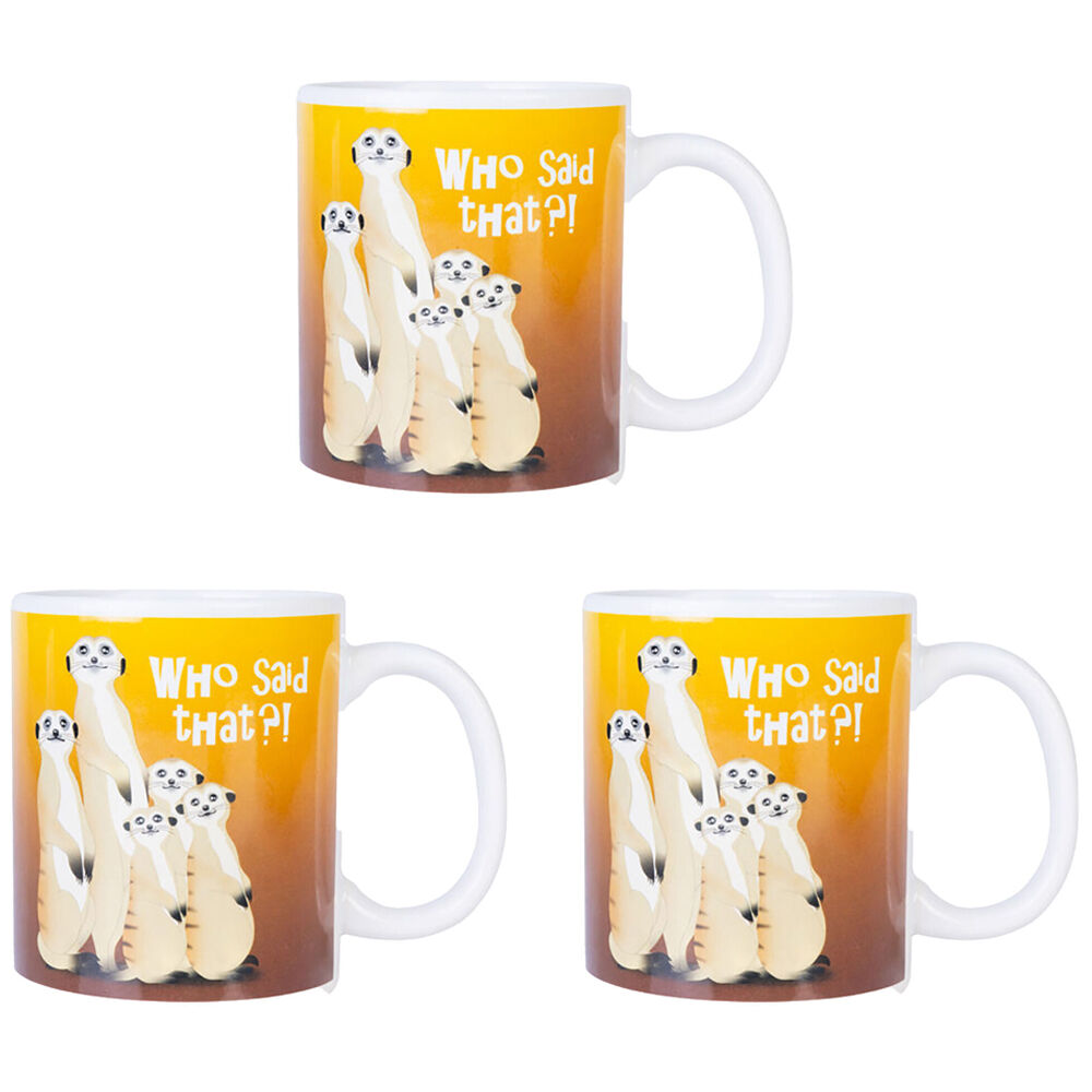 Meerkat Ceramic Coffee Mug Drinkware 115x95mm - Yellow (3 Pack)