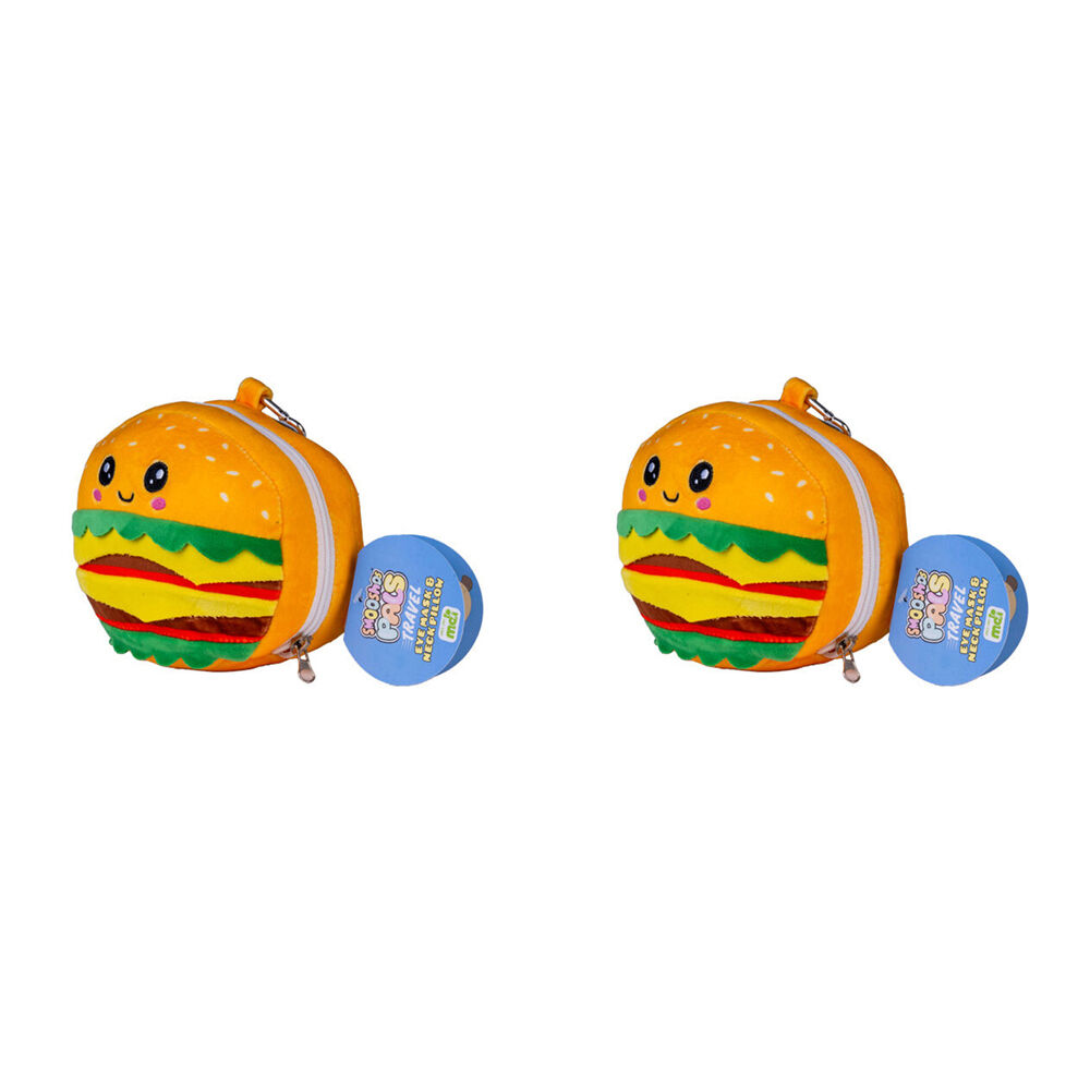 Smooshos Pal Velour Plushie Neck Pillow Kids Toy 17x15x10cm Travel Burger (2 Pack)