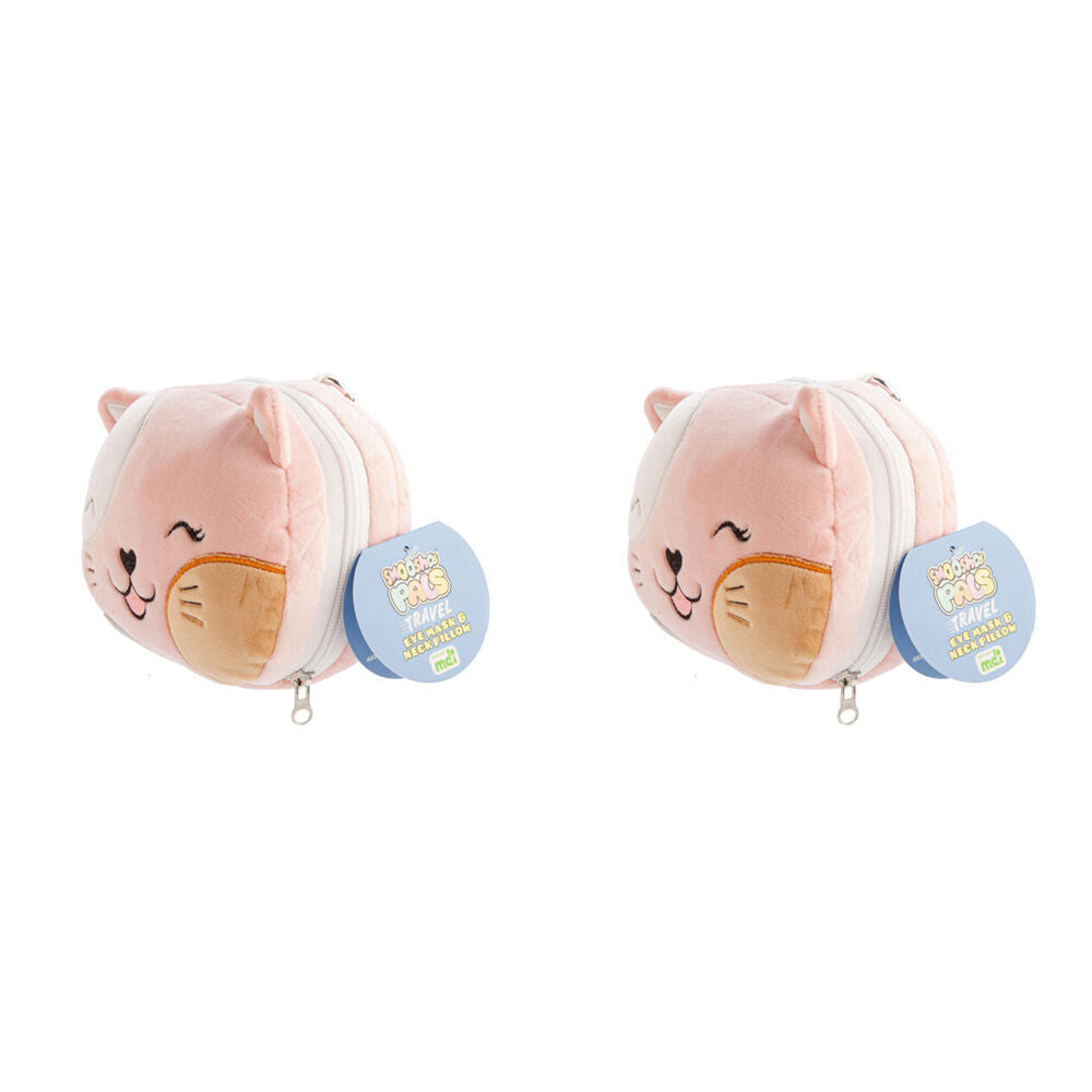 Smooshos Pal Velour Plushie Neck Pillow Kids Toy 17x15x10cm Travel Cat (2 Pack)