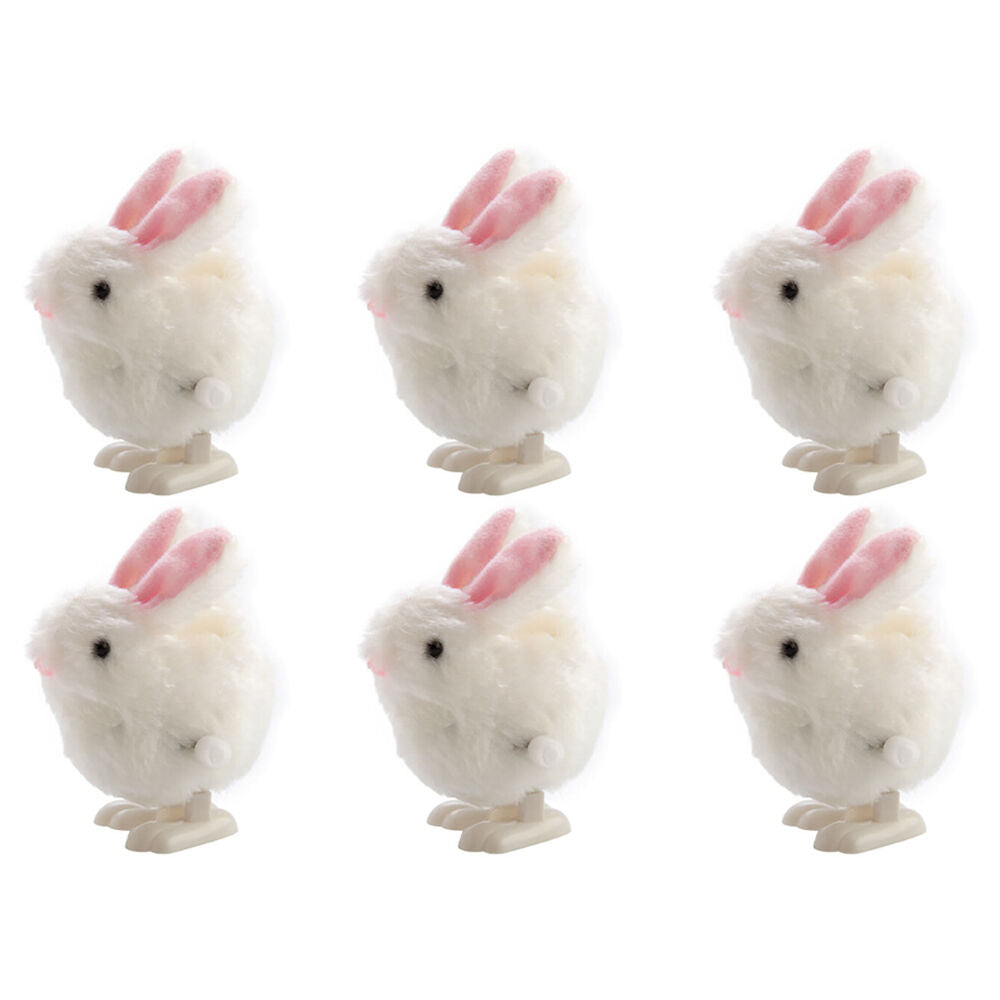 Furever Pets Wind Up Soft Plush Jumping Toys Kids/Children Bunny White (6 Pack)