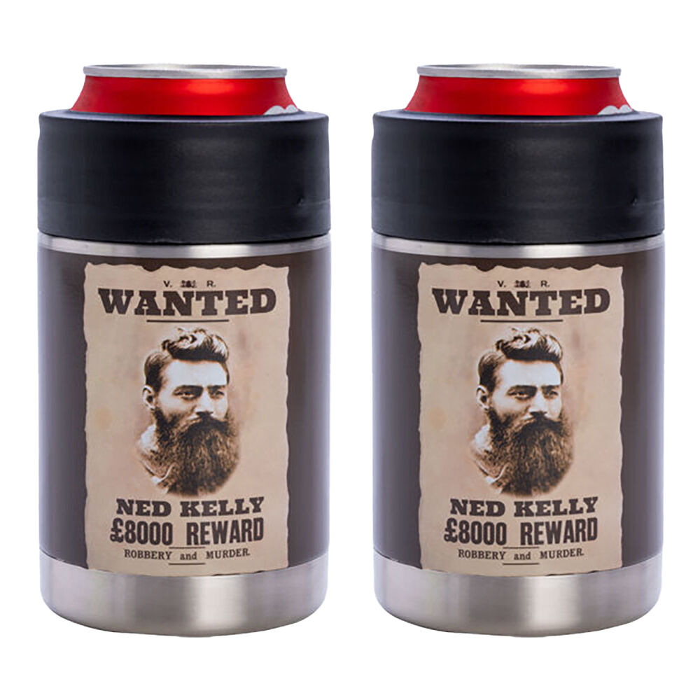 Mdi Bushranger Ned Metal Can/Bottle Cooler Stubby Holder Barware Accessory (2 Pack)