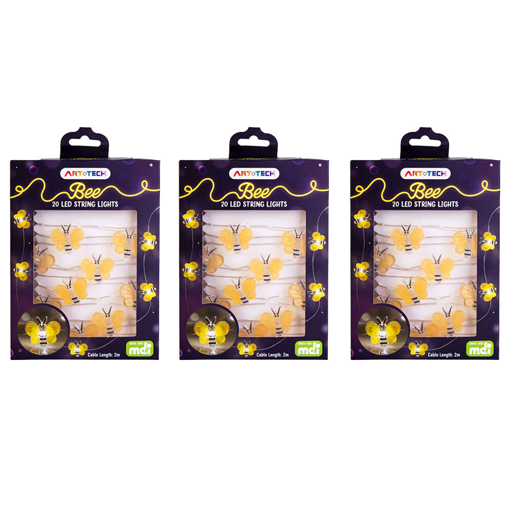 Art + Tech LED String Light Bee Themed Room Decor Party Lighting 23.8x3.5cm (3 Pack)