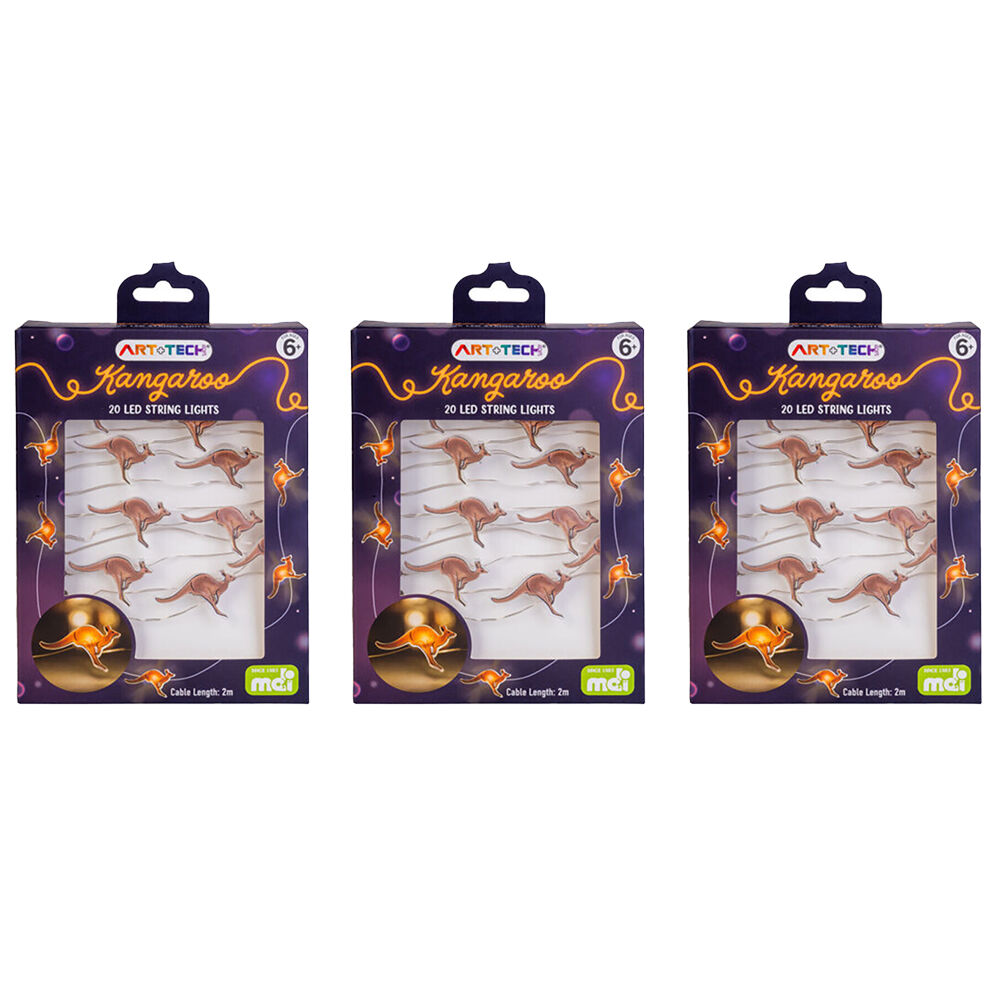 Art + Tech LED String Light Kangaroo Fun Aussie Room Decor Light 23.8x3.5cm (3 Pack)