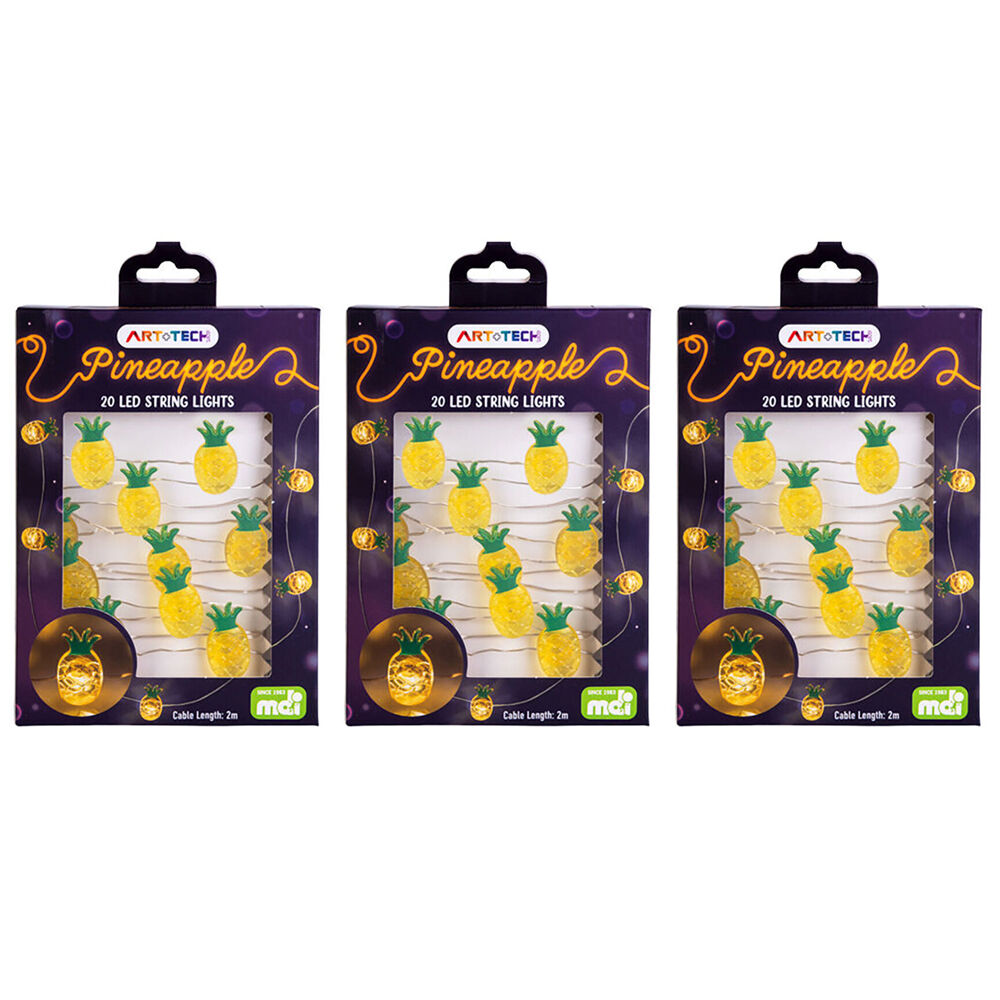 Art + Tech LED String Light Pineapple Tropical Party Decor Display 23.8cm (3 Pack)