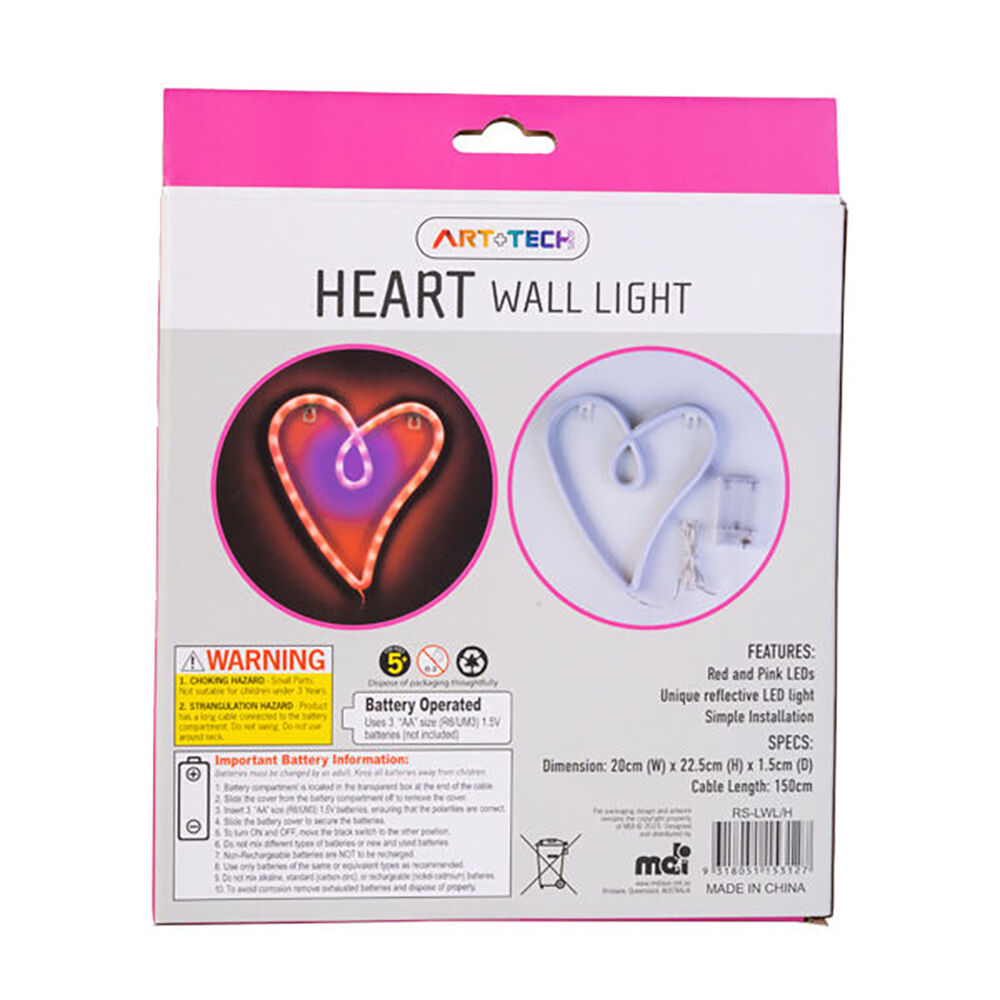 Art + Tech LED Wall Light Heart Romantic Home Accent Night Light 20x22.5cm — image 4