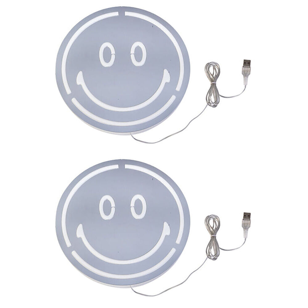 Art + Tech LED Mirror Wall Happy Face Light Fun Room Decoration Display 25cm (2 Pack)