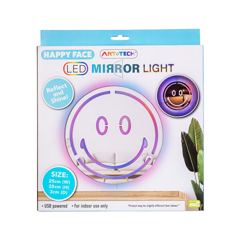 Art + Tech LED Mirror Wall Happy Face Light Fun Room Decoration Display 25cm — image 4