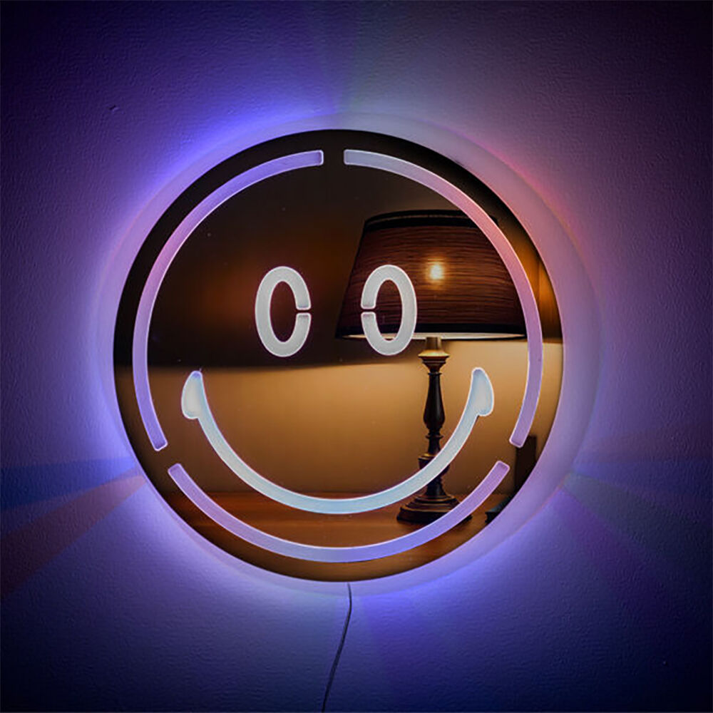 Art + Tech LED Mirror Wall Happy Face Light Fun Room Decoration Display 25cm — image 3