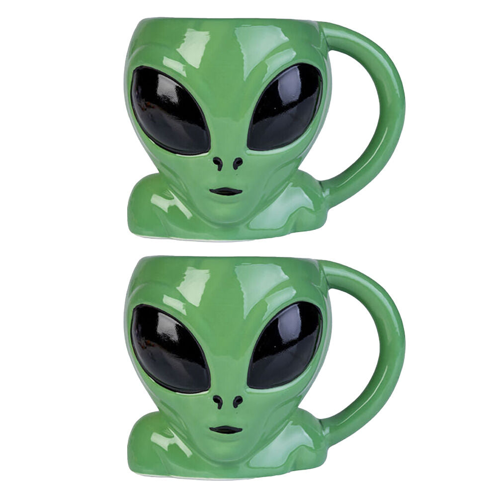 Alien 3D Alien Head Glossy Coffee/Tea Novelty Ceramic Mug 15x11.5cm Green (2 Pack)