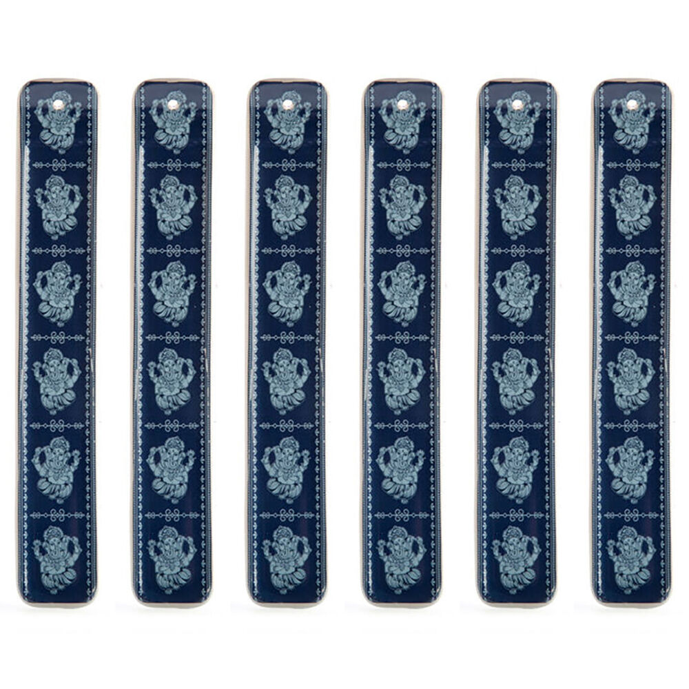 Mdi Flat Incense Burner/Incense Stick Holder Ganesha 27x4.5cm White/Blue (6 Pack)