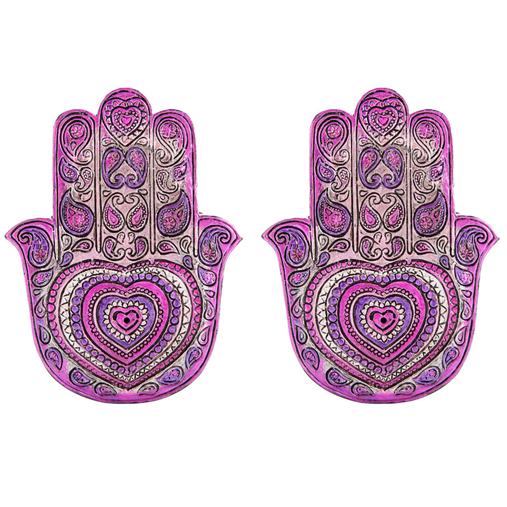 Mdi Flat Incense Burner/Holder Hamsa Heart 12.5x9cm - Purple (2 Pack)