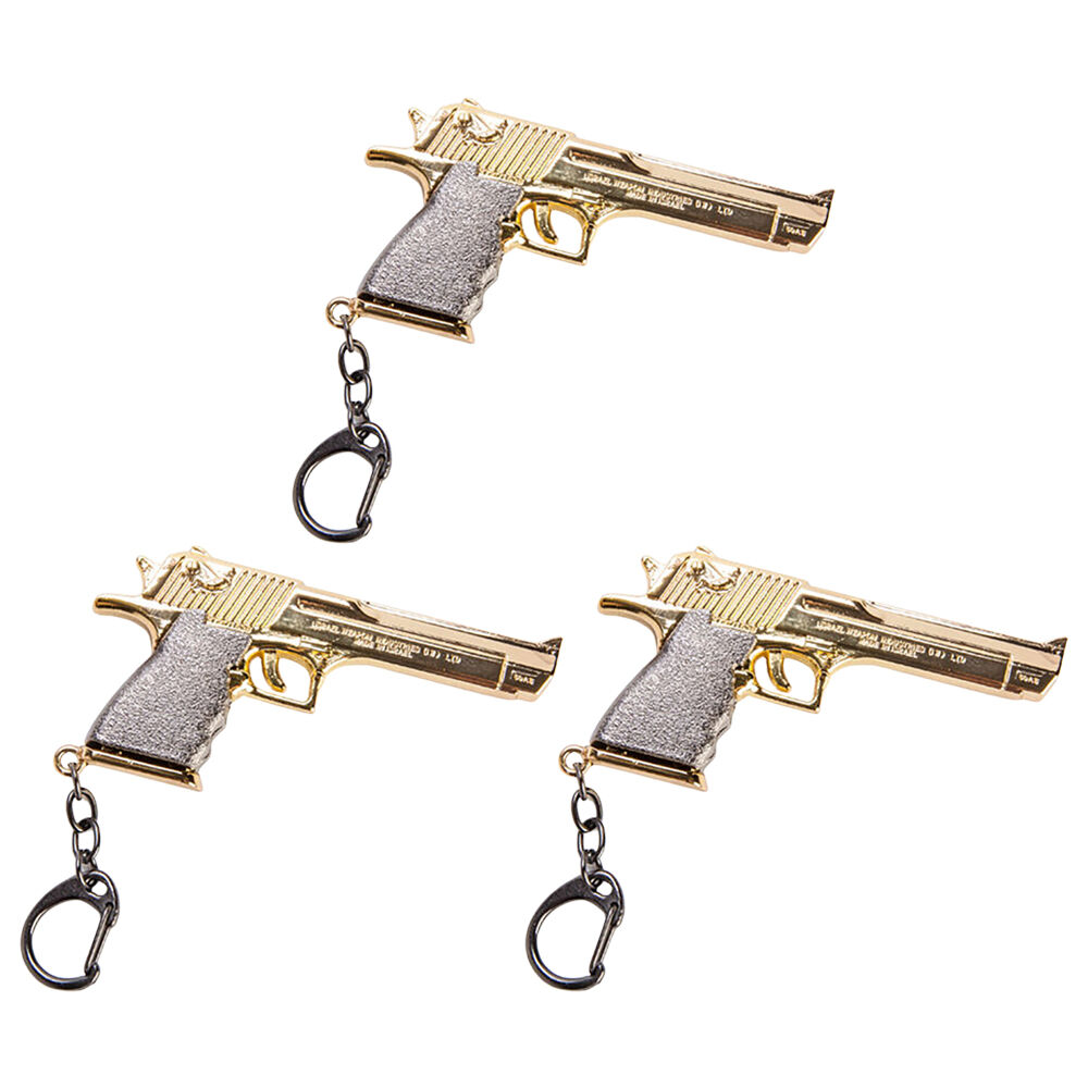 Mdi Iron Keychain/Keyring Mini Pistol Replica Toy Bag Charm 13x4.5cm (3 Pack)