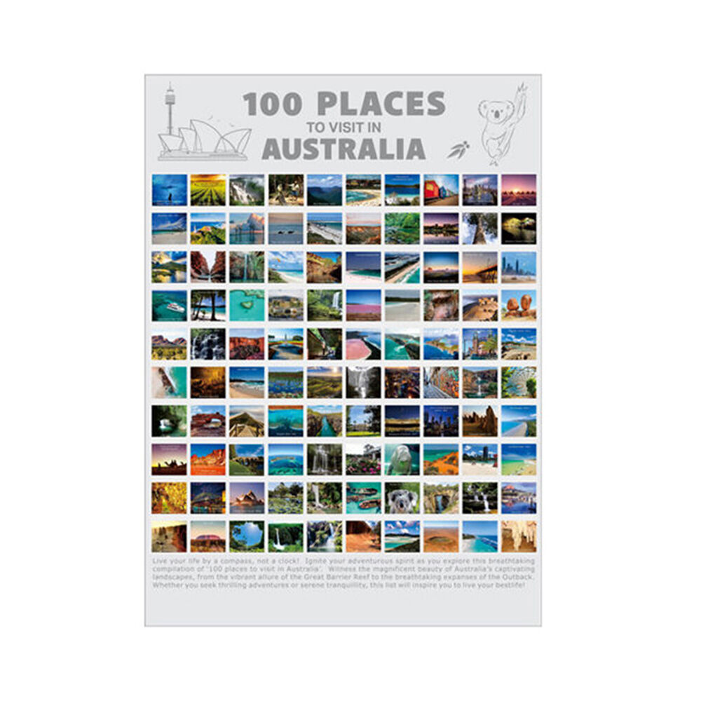 Mdi 82.5x59.4x0.1cm Scratch Off Map Top 100 Destinations Australia Poster