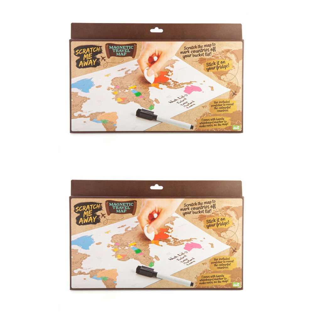 Mdi Scratch Me Away Magnetic World Map Whiteboard 42.5x22.7x0.1cm (2 Pack)