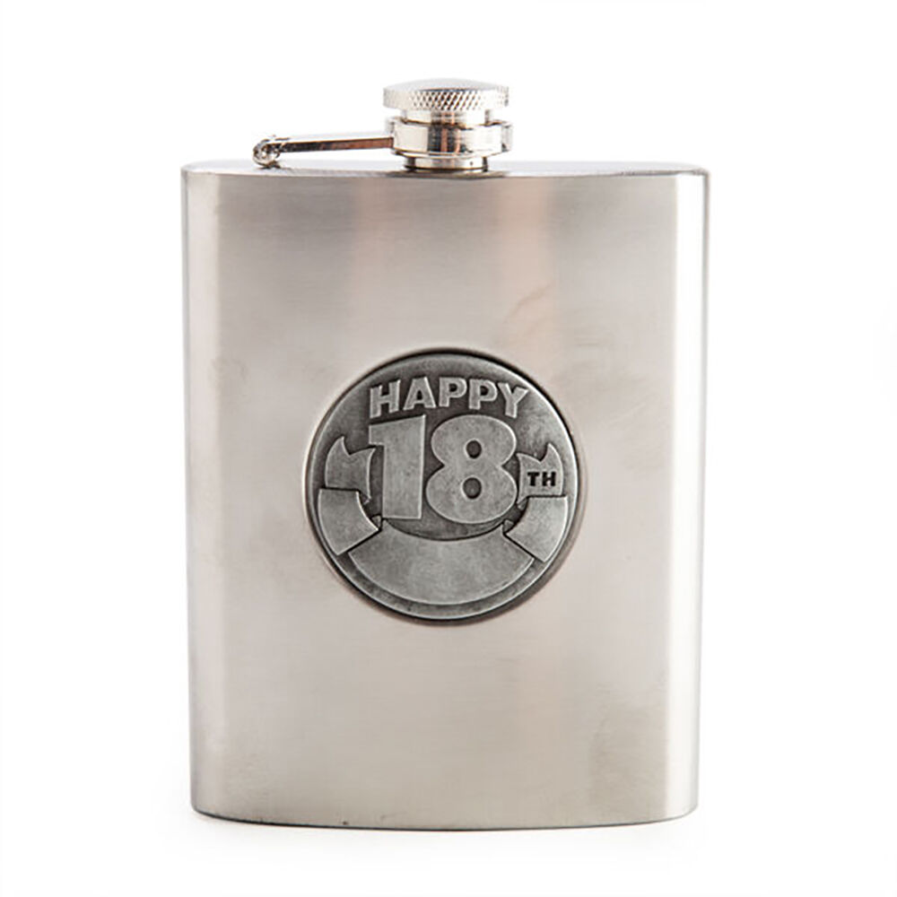 Mdi 18th Birthday 8oz Stainless Steel Zincalume Engravable Whiskey Flask