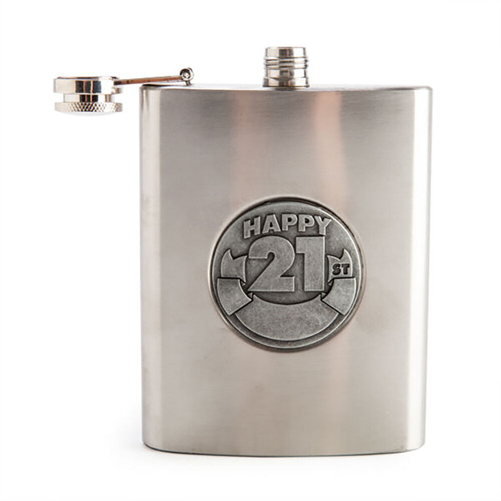 Mdi 21st Birthday 8oz Stainless Steel Zincalume Engravable Whiskey Flask — image 2
