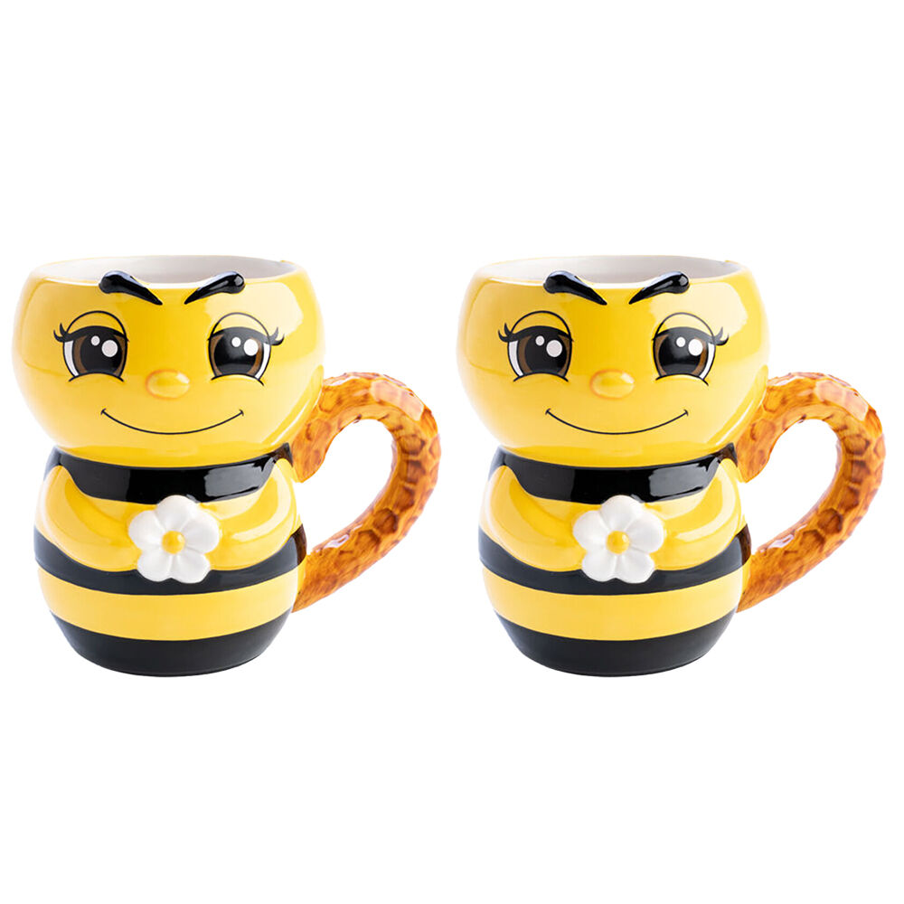 Joybee 3D Bee Ceramic Coffee/Tea Novelty Insect Mug Drinkware 13x12cm Yellow (2 Pack)