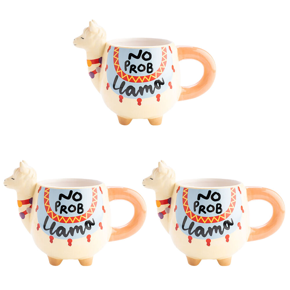Alpaca Valley 3D No Prob Llama Coffee/Tea Ceramic Mug 17.3x12cm (3 Pack)