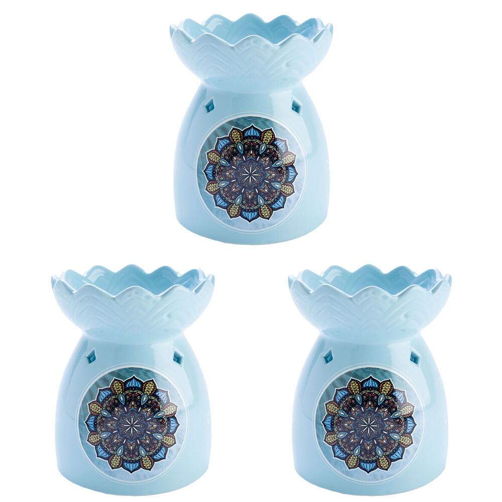 Wild Scents Oil Burner Mandala Wax Tealight Candles Holder 12.2x14cm Blue (3 Pack)