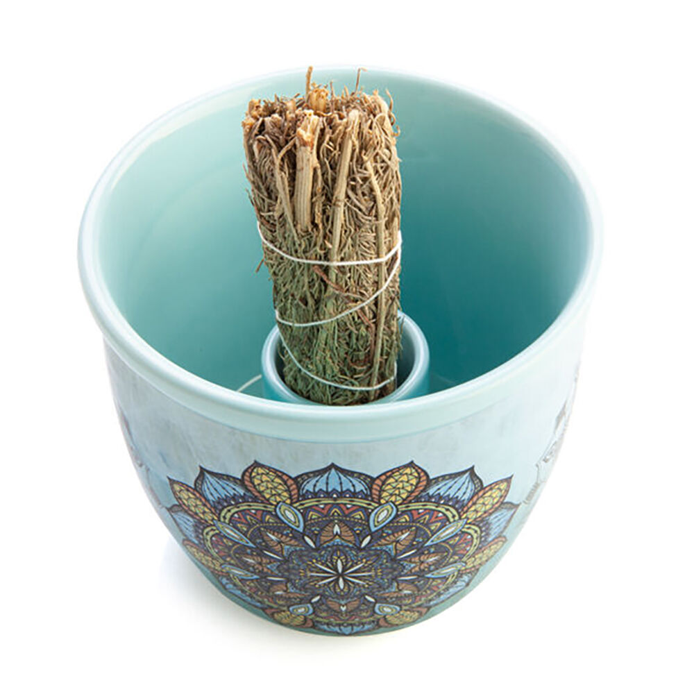 Mdi Mandala 12.5x10.5cm Ceramic Smudge Bowl Sage/Incense Burner Blue — image 2