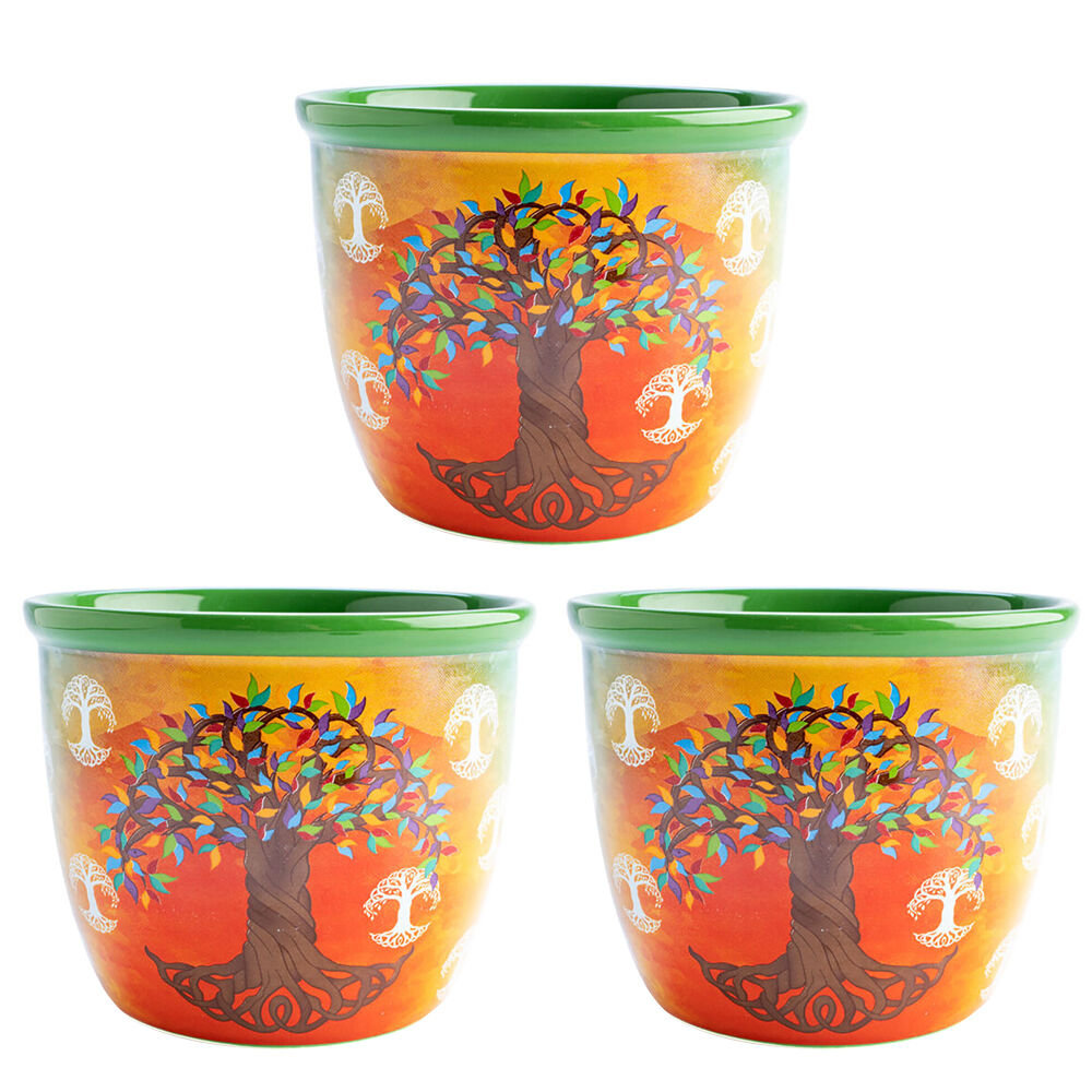 Mdi Smudge Bowl Sage/Incense Burner Ceramic Tree of Life 12.5x10.5cm Orange (3 Pack)