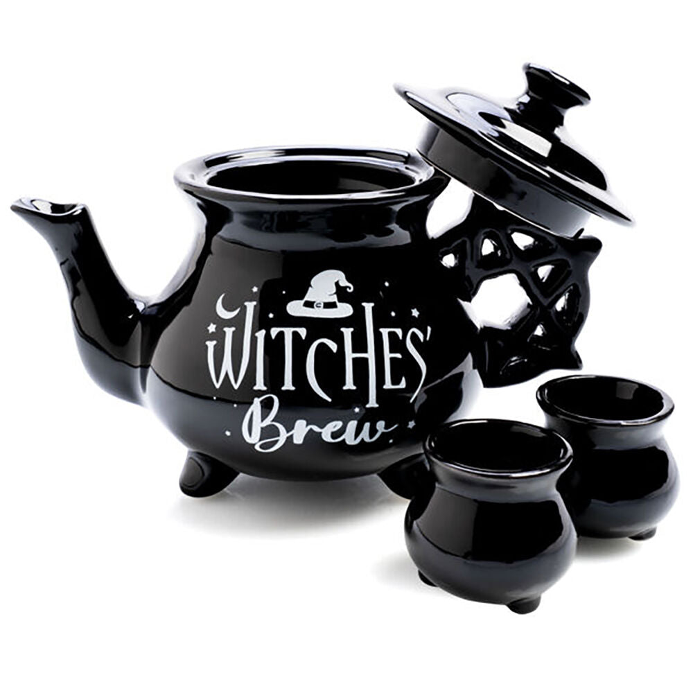 Mdi Cauldron Teapot w/ 2xTeacups Teatime Drinkware Set Black Witches Brew — image 3