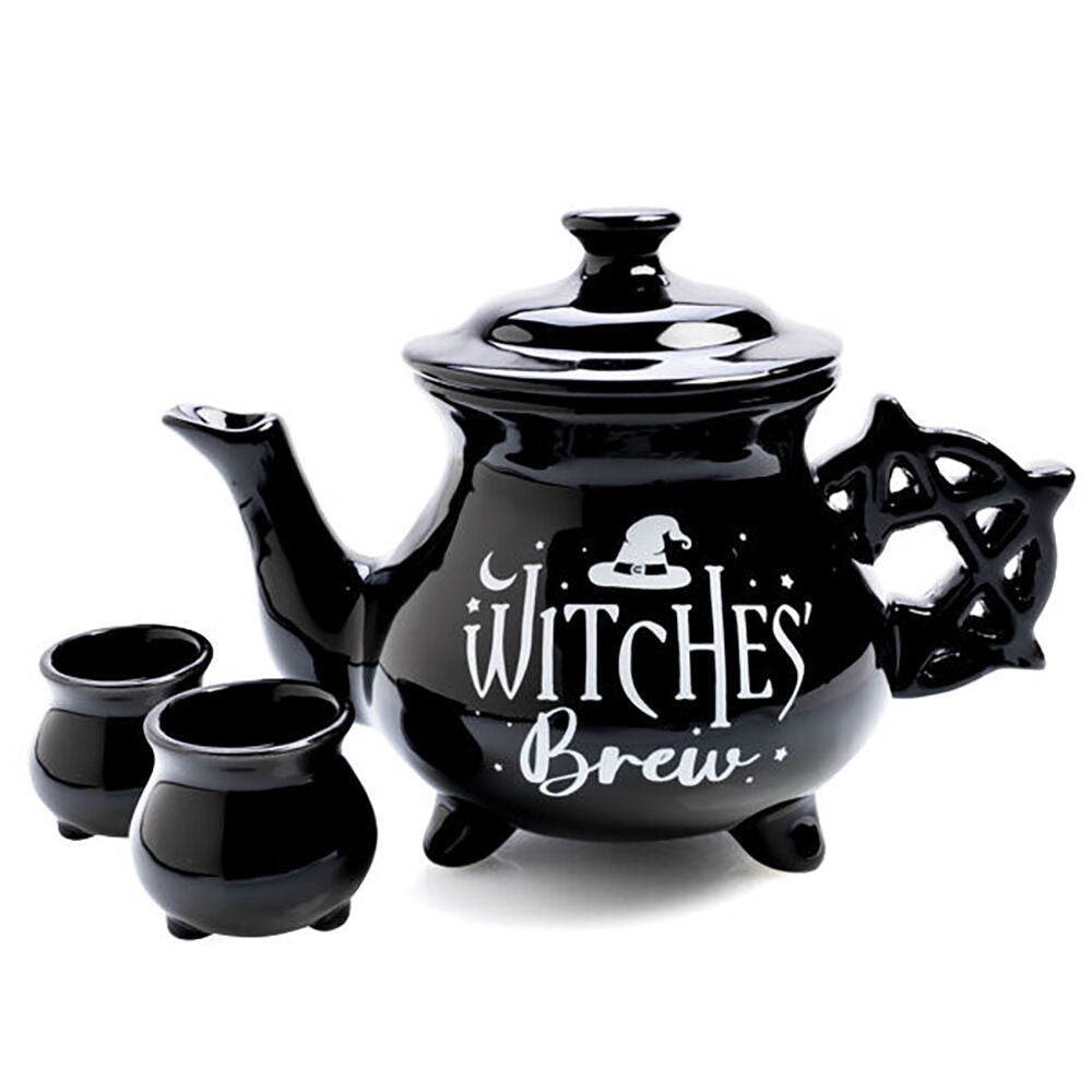 Mdi Cauldron Teapot w/ 2xTeacups Teatime Drinkware Set Black Witches Brew (2 Pack) — image 2