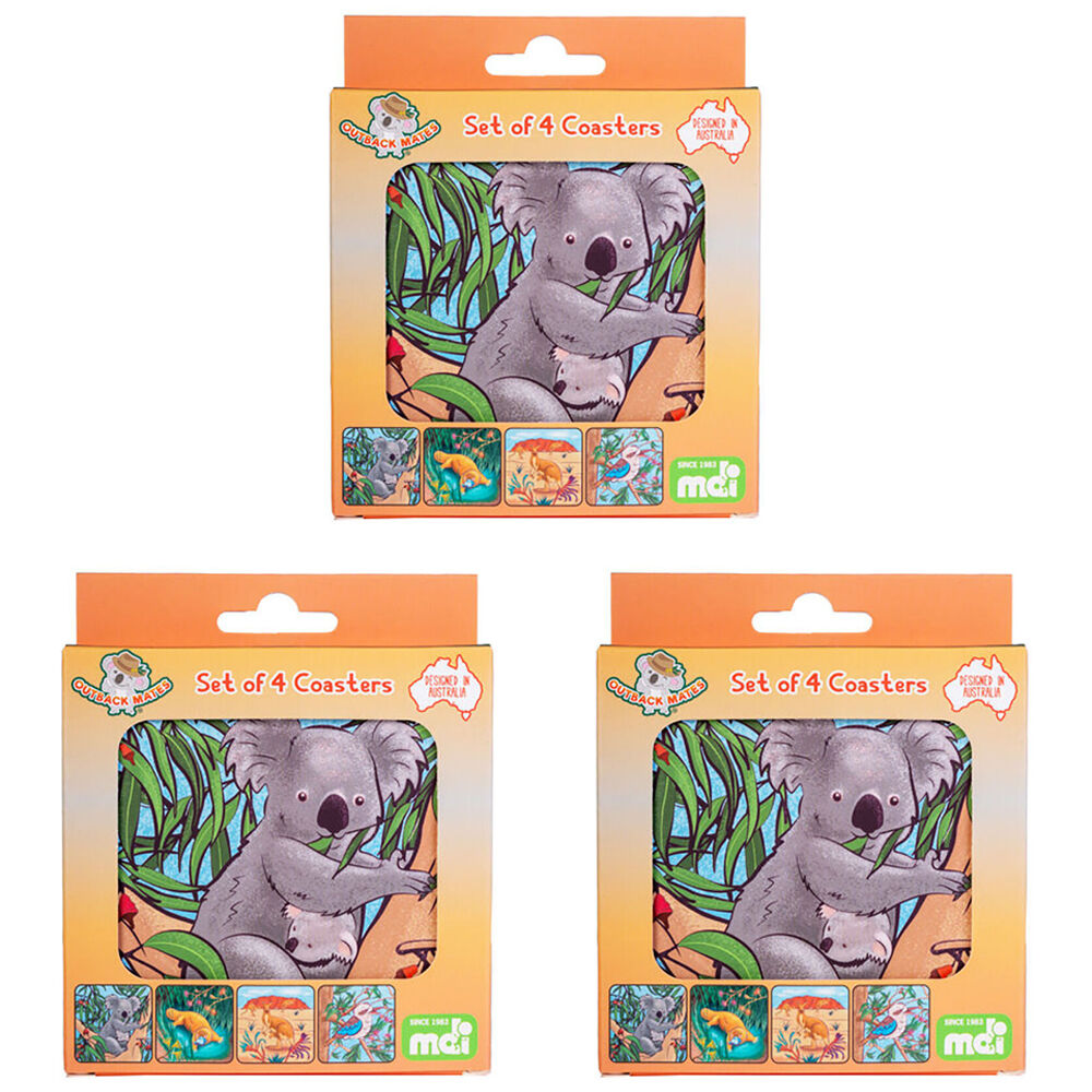 Mdi 4pc MDI Cork-Backed Drink Coasters Table Mat Set Square Australiana Animals (3 Pack)