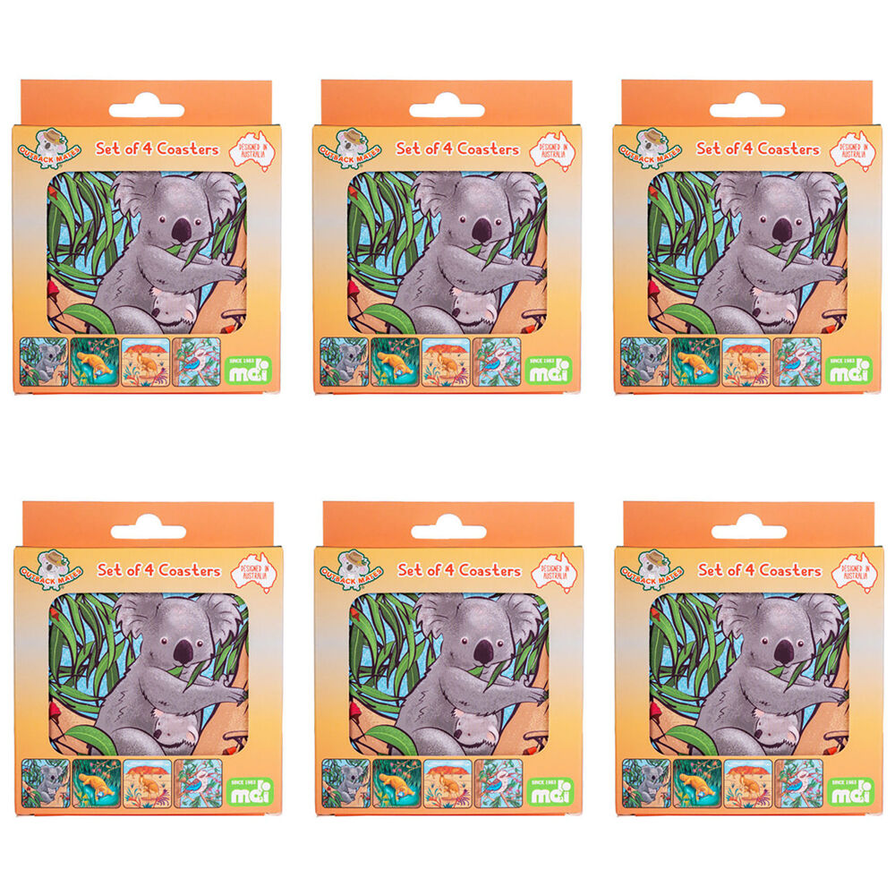Mdi 4pc MDI Cork-Backed Drink Coasters Table Mat Set Square Australiana Animals (6 Pack)