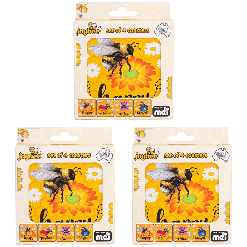 Joybee 4pc Joybee Cork-Backed Drink Coasters Table Protector Mat Square Bee Yellow (3 Pack)