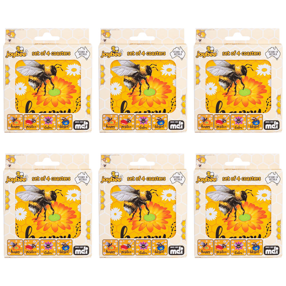 Joybee 4pc Joybee Cork-Backed Drink Coasters Table Protector Mat Square Bee Yellow (6 Pack)