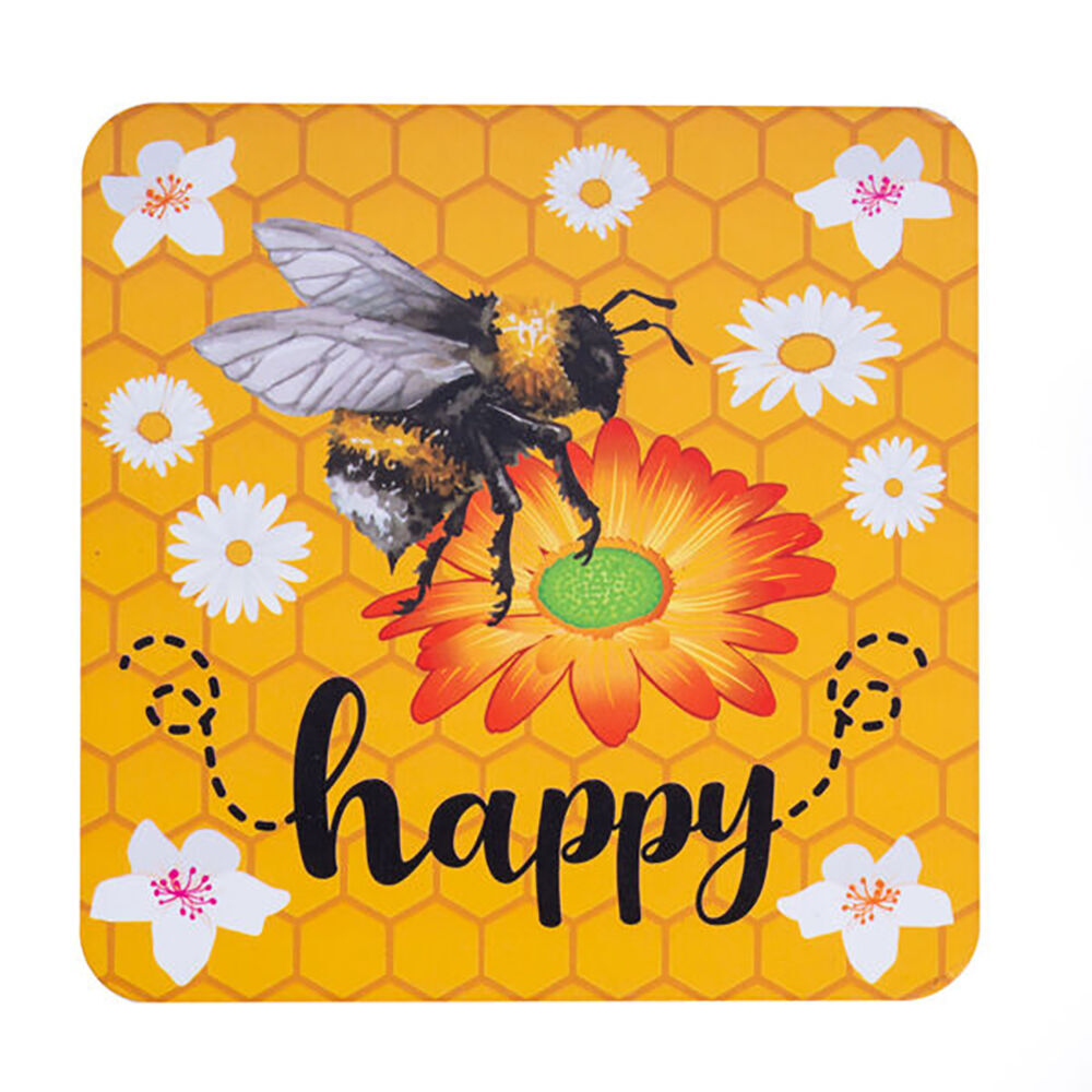 Joybee 4pc Joybee Cork-Backed Drink Coasters Table Protector Mat Square Bee Yellow (6 Pack) — image 4