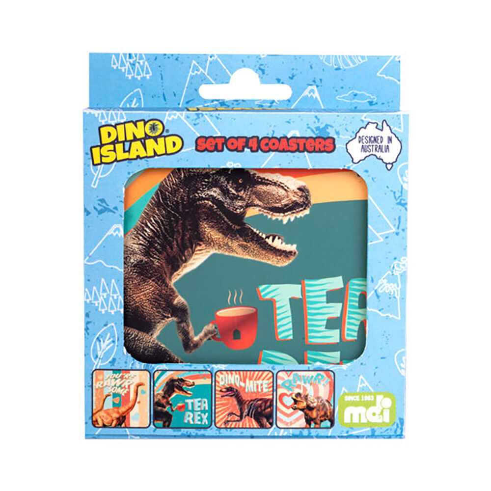Dino Island 4pc Dino Island Cork-Backed Drink Coasters Table Protector Mat Square Dino (3 Pack) — image 5