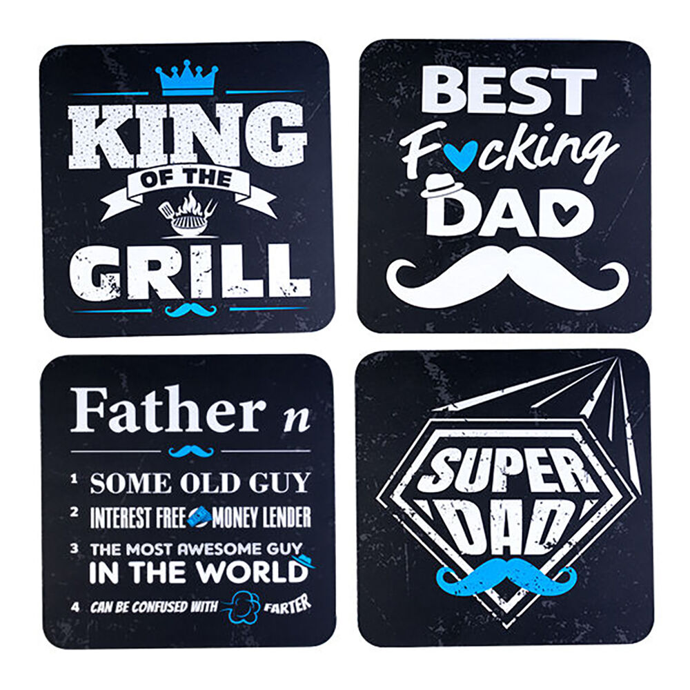 Mdi Cork-Backed Drink Coasters Table Mat Set Square Dad Father's Day (4 Pieces)