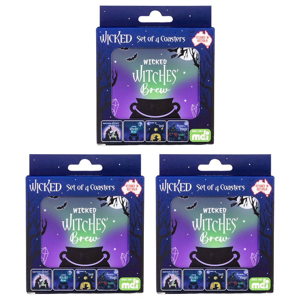 Mystical Worlds 4pc Mystical Worlds Cork-Backed Drink Coasters Table Mat Set Square Wicked (3 Pack)