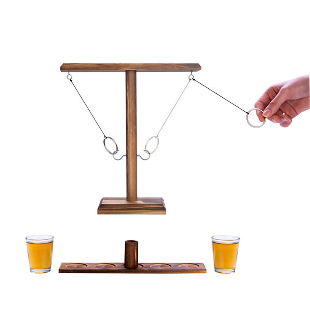Mdi Wooden Ring Toss w/ Shot Glasses Set Tabletop Mini Drinking Game 25x26cm (2 Pack) — image 3