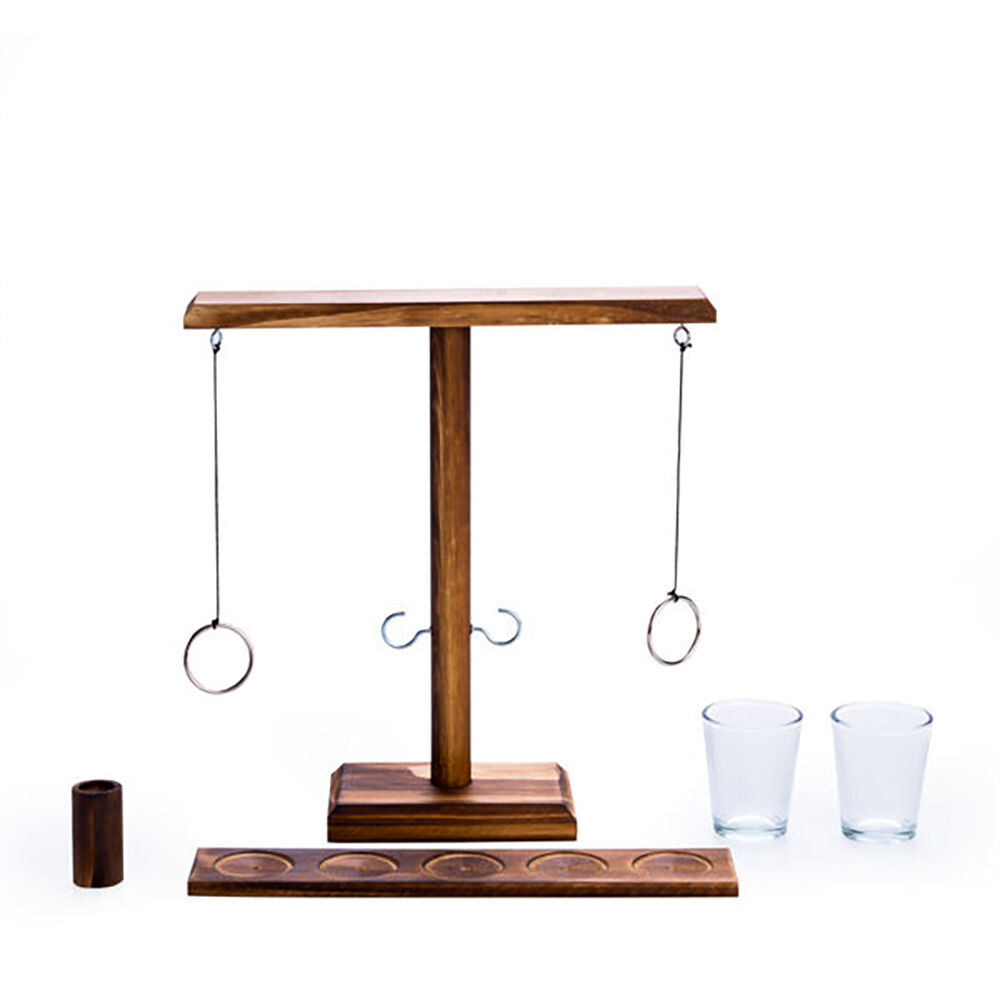 Mdi Wooden Ring Toss w/ Shot Glasses Set Tabletop Mini Drinking Game 25x26cm (2 Pack) — image 2
