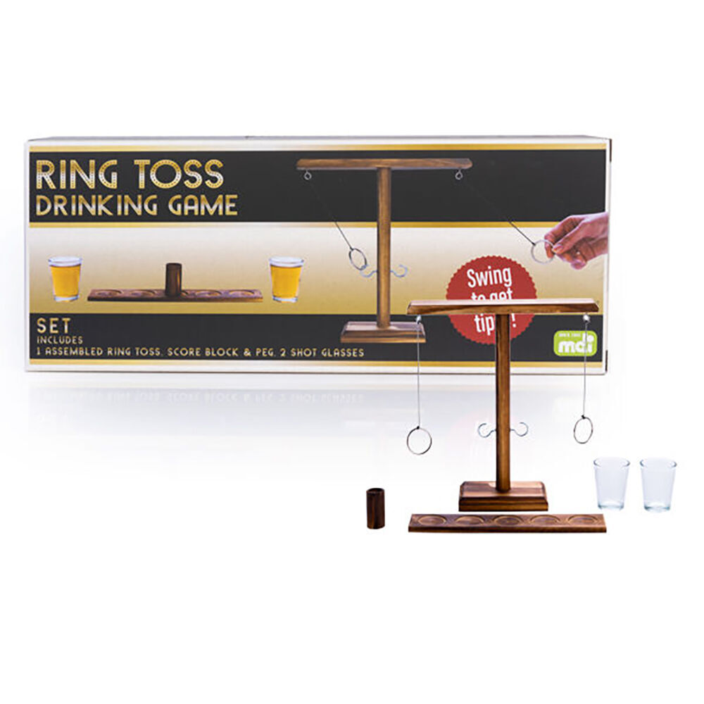 Mdi Wooden Ring Toss w/ Shot Glasses Set Tabletop Mini Drinking Game 25x26cm (2 Pack) — image 5