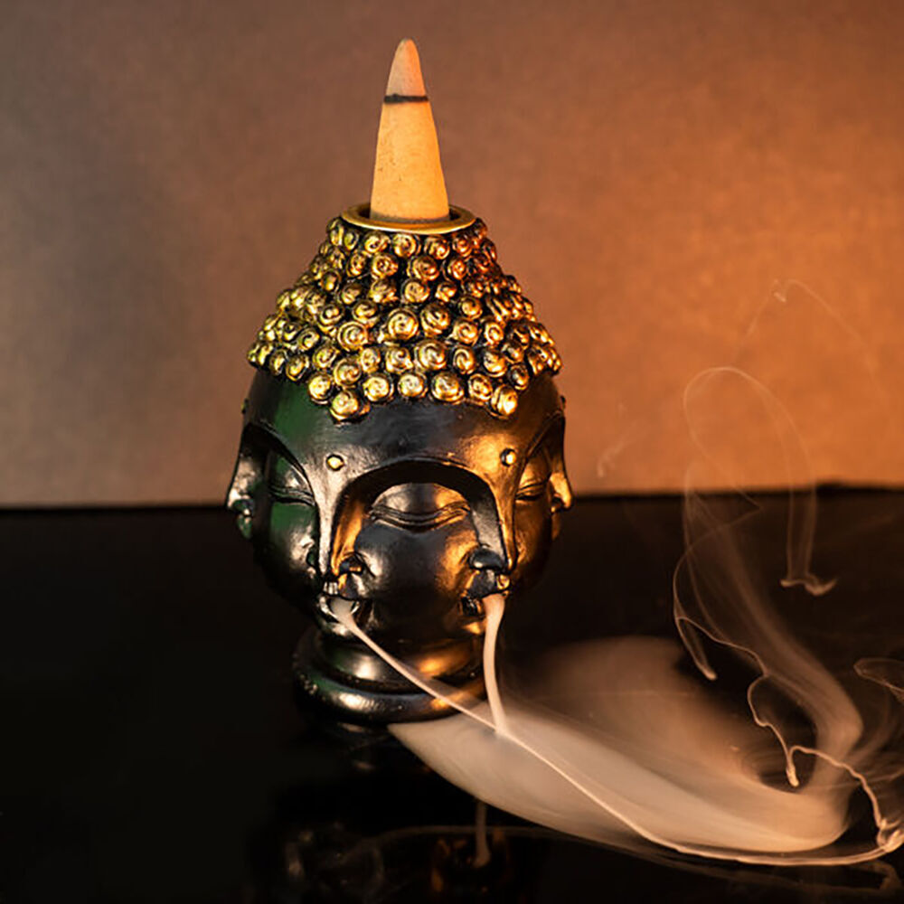 Mdi Backflow Burner 4 Faces Buddha Head Incense Cone Burner Home/Room Decor (2 Pack) — image 6