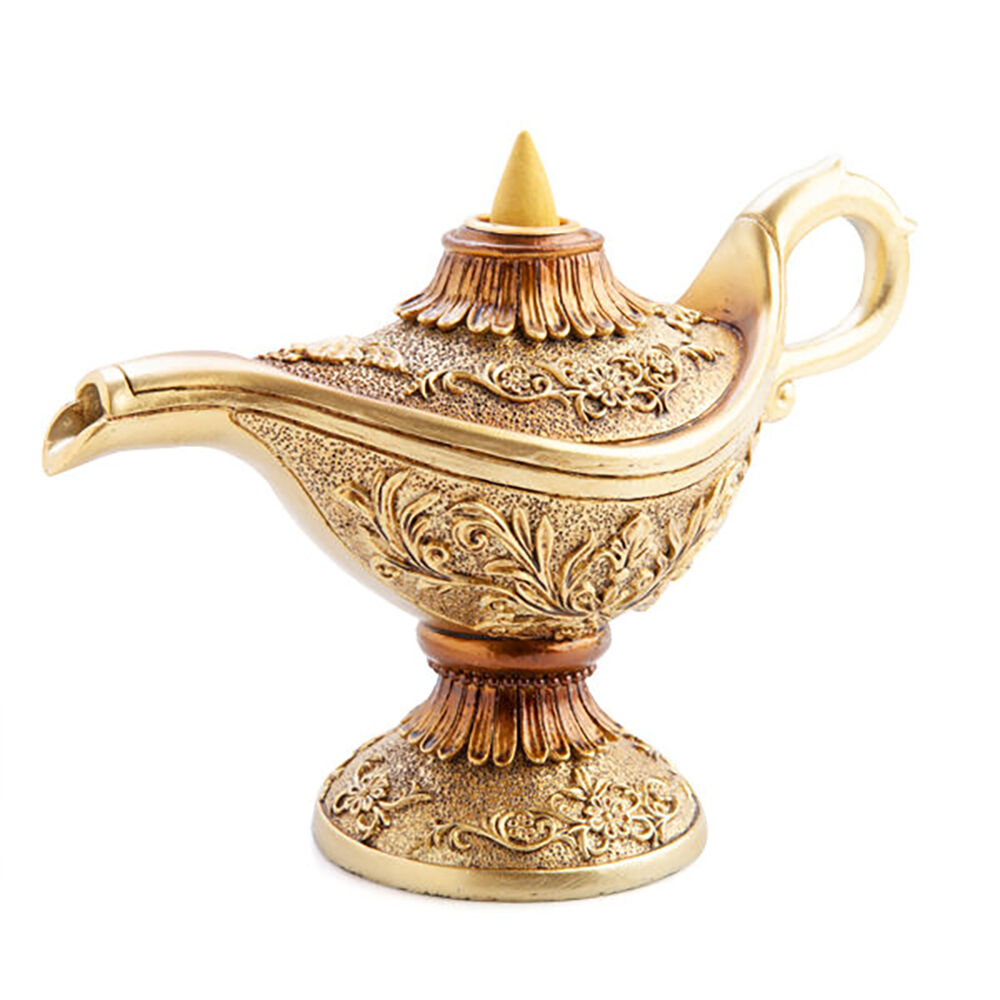 Mystical Worlds MDI Mystical Worlds Backflow Burner Magic Lamp Incense Burner Home Decor Gold