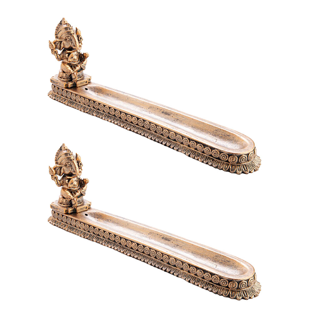 Mdi Flat Incense Burner/Stick Holder Ganesha 28.7x9.5cm - Gold (2 Pack)