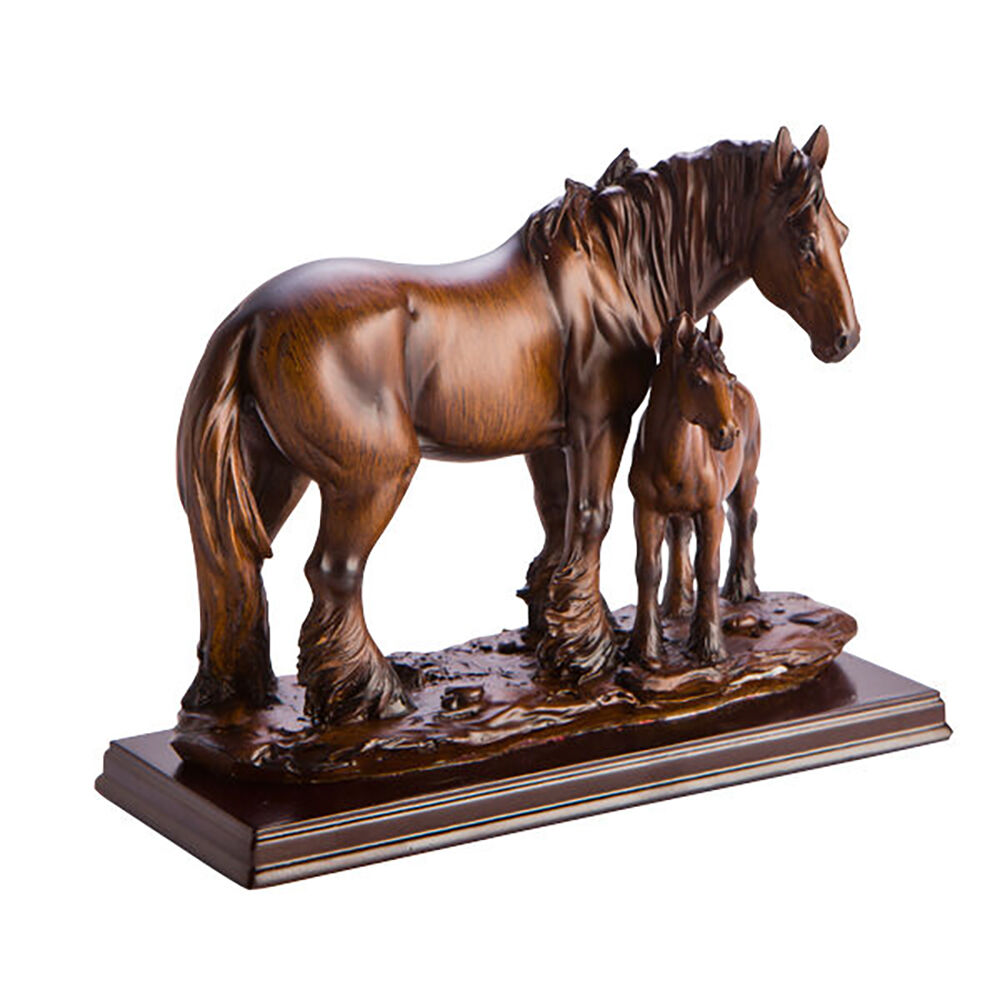 Mdi Horse Family 2-Figurine Elegant Home Decor Traditional Wood Look Brown — image 2