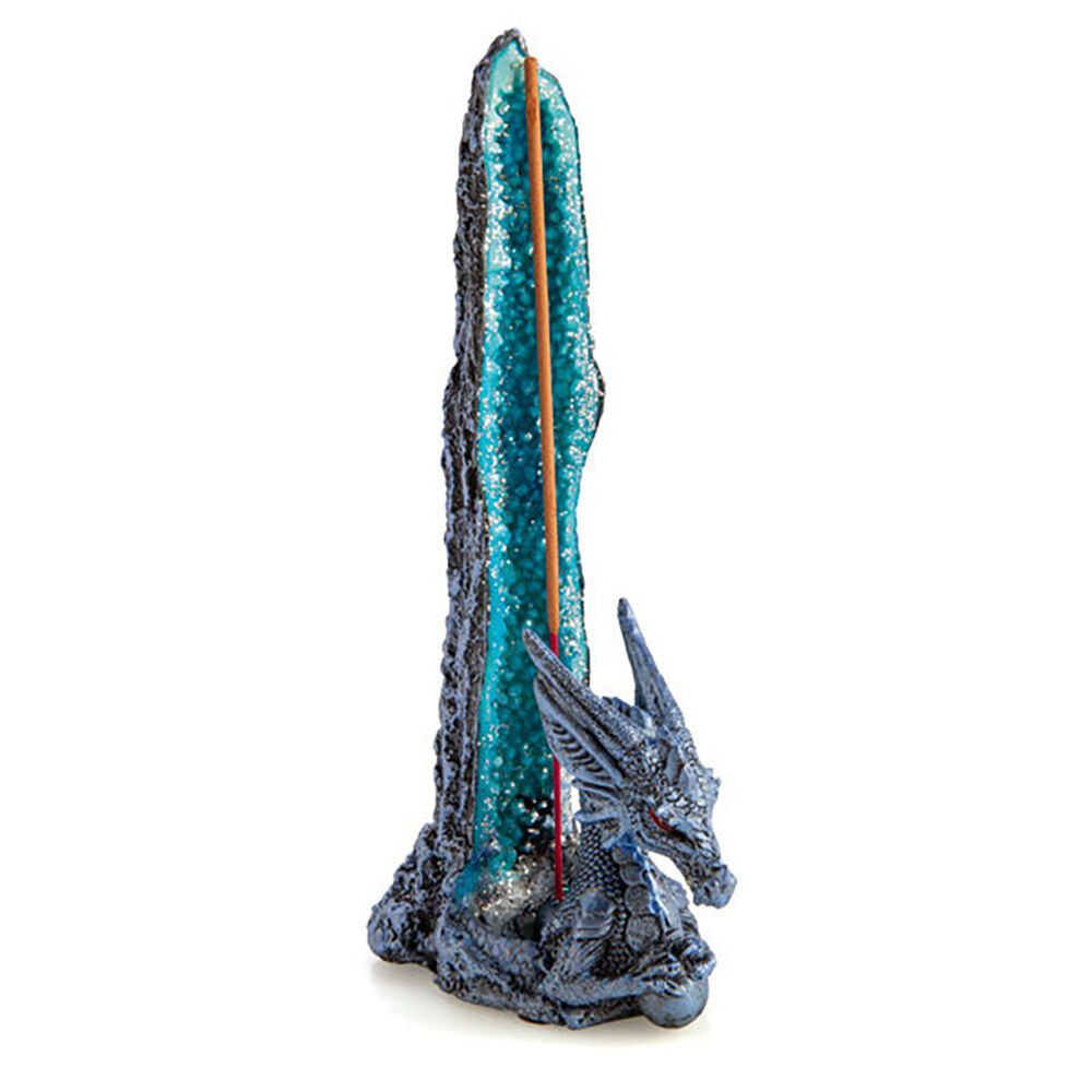 Mystical Worlds Crystal Blue Ice Dragon Incense Burner Home Decor 23x10cm