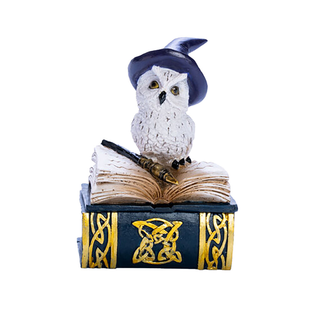 Mystical Worlds Figurine Ornament Snowy Owl Book Trinket Box Home Decor