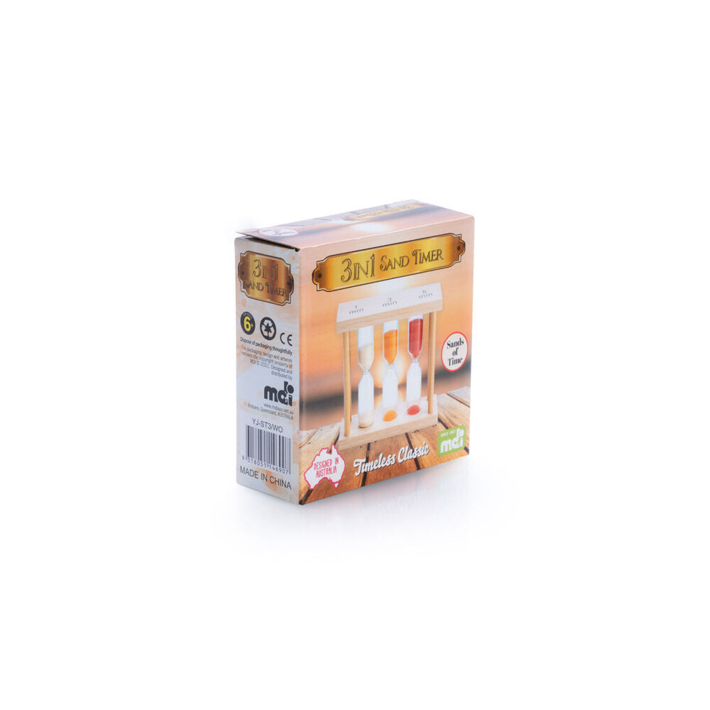 Mdi 9x3x9cm Coloured Sand Wooden 3-In-1 Countdown Hourglass Timer — image 3
