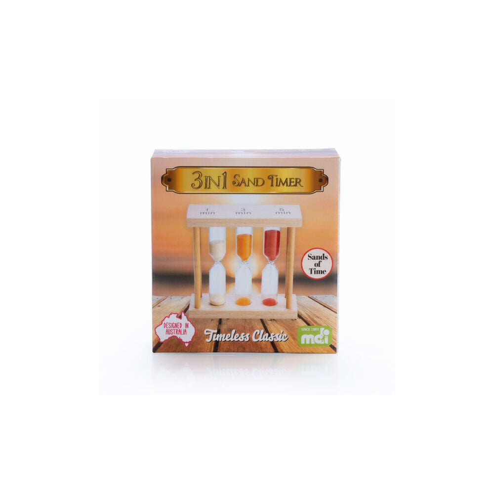 Mdi 9x3x9cm Coloured Sand Wooden 3-In-1 Countdown Hourglass Timer — image 4