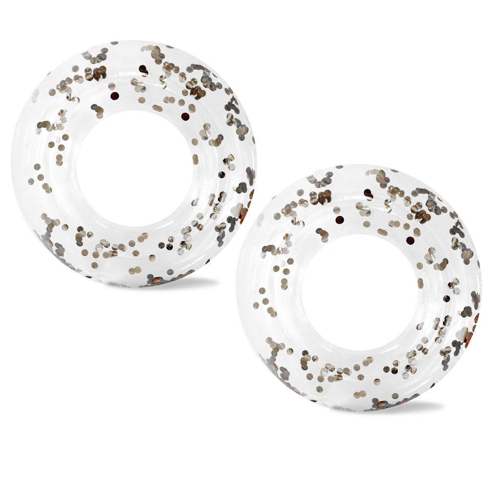 Minnidip Clear Inflatable Pool/Beach Floating Ring w/Confetti Silver 107cm (2 Pack)